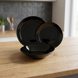Set di Stoviglie Durevoli 18 Piatti Rotondi in Porcellana Design Minimalista Elegante e Moderno Nero di Excelsa - Product Image 3