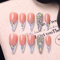 Lancement de la marque ODM French 3.0 – Faux ongles à presser en PMMA faits main, longs, pointus, courbes, effet stiletto, couvrance totale, 3D dorés, 10 pièces