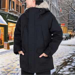 Parka Larga para Hombre, Cortavientos con Capucha para Invierno, Talla Grande, Transpirable, Ecológica, con Forro de Lona de Algodón y Felpa - Product Image 2