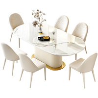 Ensemble de table et chaises de salle à manger ovales en marbre moderne de luxe, 4, 6 ou 8 places, pour la maison, le restaurant, le salon, meubles crème, designs de cuisine