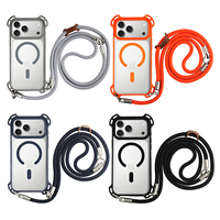 Étui de téléphone magnétique antichoc à quatre coins avec sangle en nylon pour iPhone 13 14 15 16 17 Pro Max Air, housses de téléphone antichoc