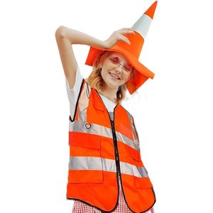 ชุดคอสเพลย์กรวยจราจร สีส้ม พร้อมเสื้อกั๊กสะท้อนแสง หมวก ถุงเท้า สำหรับผู้ใหญ่ ชุดคอสเพลย์ฮาโลวีน - Product Image 5