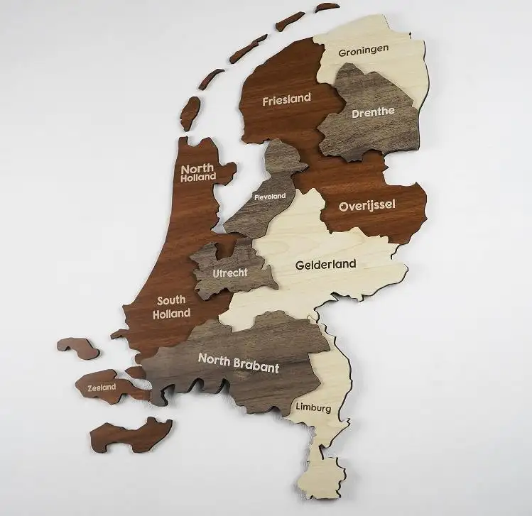 Dutch herlands ahşap duvar dekorasyon haritası hollandalı arkadaş için 3D ahşap Nederland harita hediye