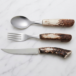 Juego de Cubiertos de Estilo Moderno con Mango de Asta de Ciervo, Cuchillo, Tenedor y Cuchara de Acero Inoxidable Duradero para Camping - Product Image 1