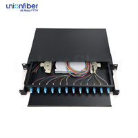 Équipement Fibre Optique FTTH ODF 24 Cœurs 1U 19 Pouces Montable sur Rail DIN Coulissant, Panneau de Brassage LC Duplex 24 Ports OTB