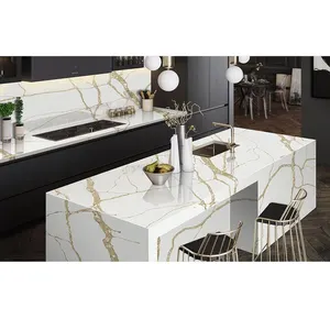 Artificial Calacatta Gold Quartz Stone Slab Polished Quartz Slab Kitchen Countertop