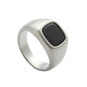 Men's Geometric <b>Titanium</b> Steel <b>Ring</b> <b>Black</b> Glass Bezel Setting Gift Jewelry - Product Image 2