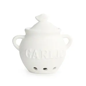 Pot à ail en céramique <span class=keywords><strong>blanche</strong></span>, conteneur en <span class=keywords><strong>terre</strong></span> <span class=keywords><strong>cuite</strong></span>, conservation de l'ail, pot de stockage en argile avec couvercle pour la cuisine, vente en gros - Product Image 1
