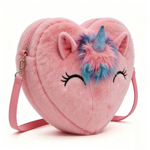 Customized Fuzzy Purse with Glitter Horn, Adjustable Strap and <b>Sleeping</b> Eyes, Pink Plush Unicorn Heart Crossbody <b>Bag</b> - Product Image 5