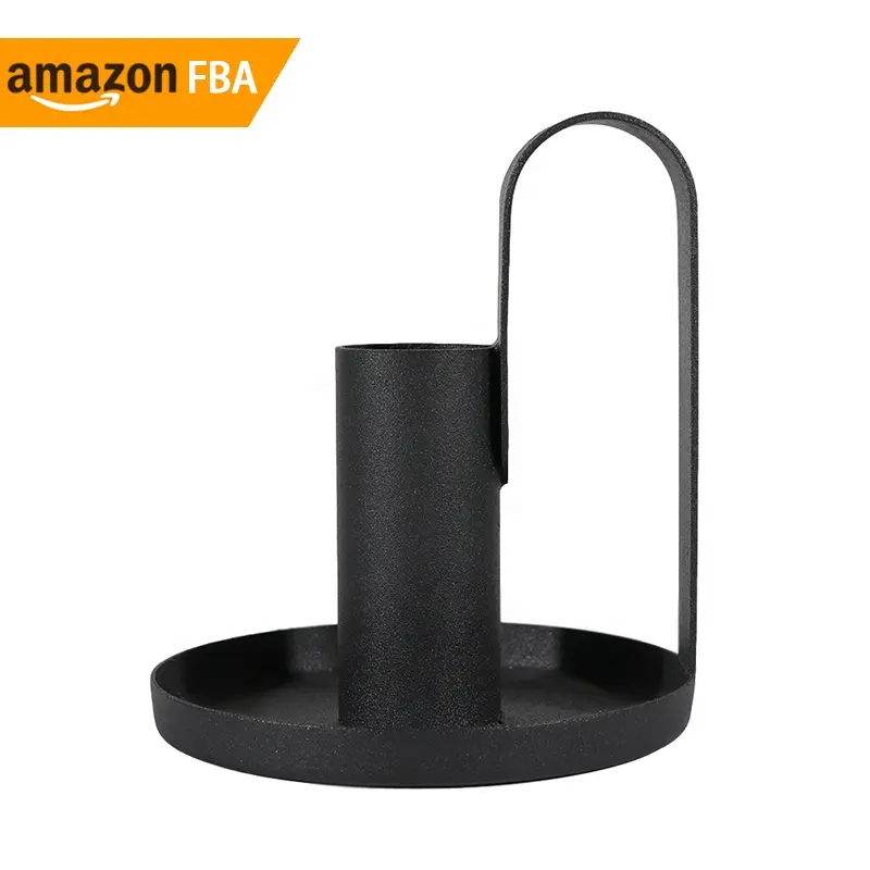 Nuove idee di prodotto 2024 portacandele in ferro battuto metallo nero ferro conico portacandele Vintage candelabro