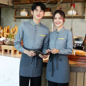 Hotel Work Clothing Sets Women&Men Fast Food Restaurant Waiter Uniforms Top+Apron 2pcs Western Hotel Workweartaurant