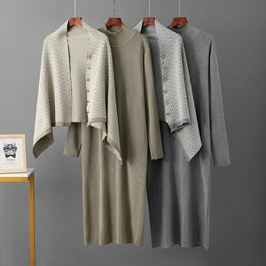 Vestidos de suéter de alta calidad, conjunto de dos piezas elegante de Chal ondulado de punto para mujer de invierno - Product Image 1