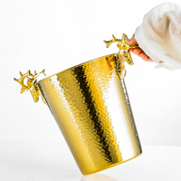 Seau à glace de luxe en acier inoxydable martelé avec poignées tête de cerf, 3L et 5L, pour champagne, vin et bière, idéal pour bars, mariages et banquets - Vente en gros