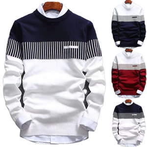 <span class=keywords><strong>Pull</strong></span> en Maille Rayé Élégant en Coton Décontracté pour Homme, Vente en Gros B2B, Col Rond Personnalisé, Épais pour l'Hiver, Économique - Product Image 1