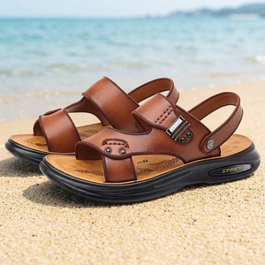 Sandales en cuir véritable tendance pour hommes d'été Chaussures de plage décontractées Tailles étendues disponibles en 47 et 48 - Product Image 1