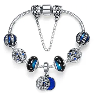 2020 New Arrival European Style Sterling Silver Blue CZ Crystal Snowflake Charm Bracelet For Women