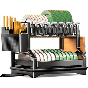 Escurridor de platos extensible de 2 niveles sobre el fregadero con sistema de drenaje para almacenamiento en la encimera de la cocina - Product Image 1