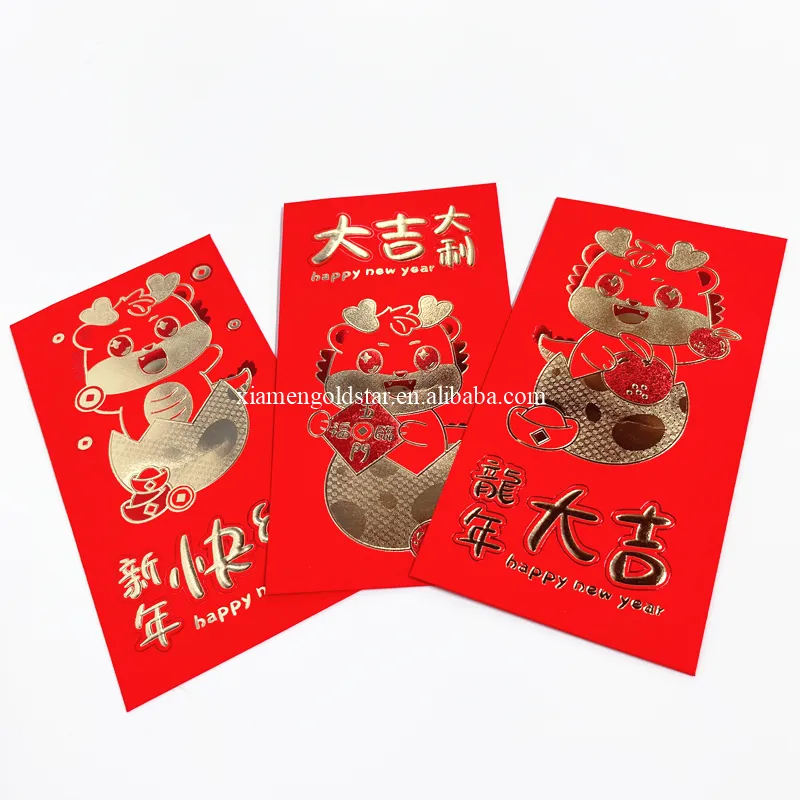 Paquete rojo dorado de Año Nuevo Chino Original sobre rojo de dinero de la suerte para el año nuevo Lunar dragón del zodiaco año de 2024
