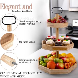 Three Tier Wooden Fruit Platter With Handle Multi Functional Serving <b>Tray</b> For Dessert Cake <b>Snack</b> Display Kitchen Decor - Product Image 3