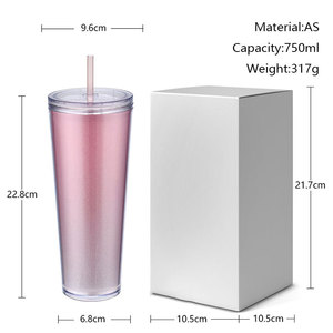 Colorful Double Wall Plastic Cup 26oz With Straw For Party Drinkware Unisex Adult Use - Product Image 5