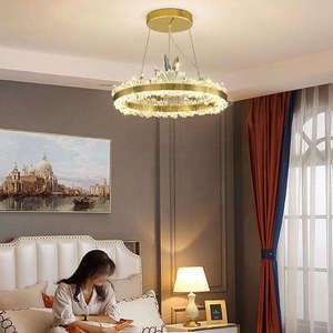 Luminaire circulaire d'intérieur moderne avec anneau en cristal rond de taille moyenne Lustre à LED avec télécommande pour la décoration intérieure et le salon - Product Image 4