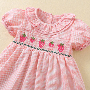 Neue Sommerkleider für Mädchen: Atmungsaktive Baumwolle, Erdbeer-Stickereimuster, Smock-Kleider für Babymädchen - Product Image 4
