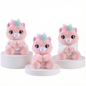 Jouet en <span class=keywords><strong>peluche</strong></span> licorne rose pastel personnalisé, sûr, non toxique, confortable, avec crinière colorée - Product Image 1