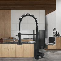 Keran Dapur Modern Satu Tuas Satu Tarikan Model Sprayer Mixer Air Panas Dingin Stainless Steel Warna Hitam Es untuk Hotel, Mal, Rumah Sakit