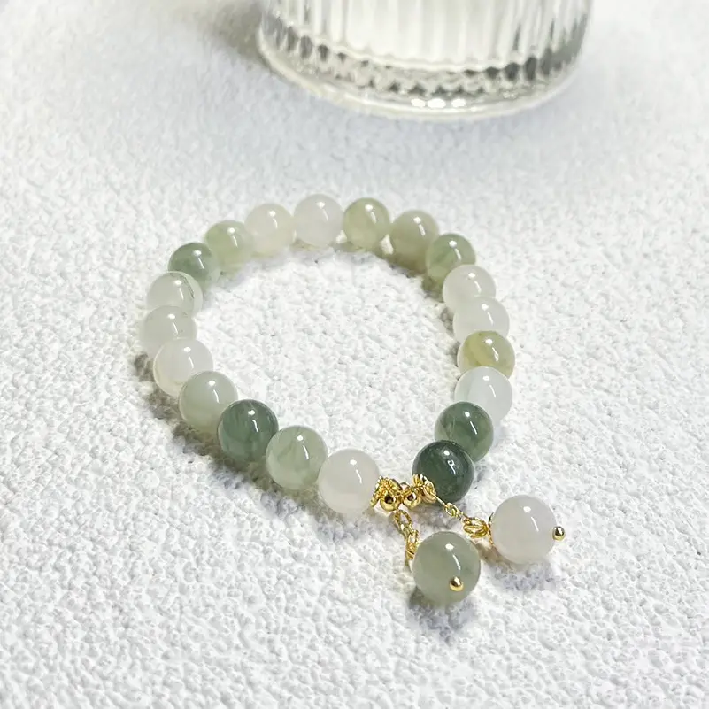 High quality gold plated beaded green jade bracelet jewelry adjustable natural stone jade bracelet for women