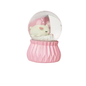 定制树脂雪球粉色猪雕像雪球水球粉色可爱家居装饰雪球冷杉女孩房间装饰品