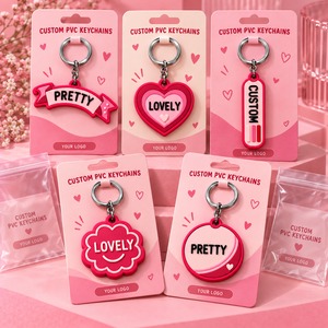 Porte-clés en PVC souple 3D personnalisés avec texte de motivation rose, logo personnalisé, porte-clés promotionnels, fabrication OEM ODM - Product Image 2