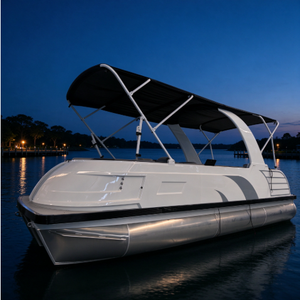 Allhouse 25FT Fiberglas-Schwimmplattform mit Leiter, Bluetooth-Stereoanlage und Außenbord-Lenkhebelsteuerung für Wassersport-Pontonboote - Product Image 1