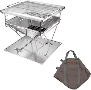 Campingmoon fogão para churrasco, grelha para churrasco com fogão de aço inoxidável