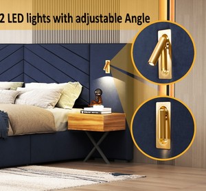 Lit plateforme rembourré en velours doux, taille King Queen, avec rangement, tête de lit capitonnée à cannelures verticales et côtés ailés, en bois robuste - Product Image 4