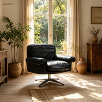Fauteuil pivotant en cuir, style mid-century modern, avec accoudoirs roulés, base en métal, pour salon, lecture ou bureau