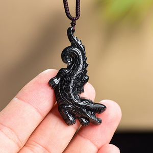 Pendentif en jadeite naturelle de qualité A, en forme de phénix, en trois dimensions, avec pierre de jadeite de qualité glace, motif crocodile. - Product Image 4