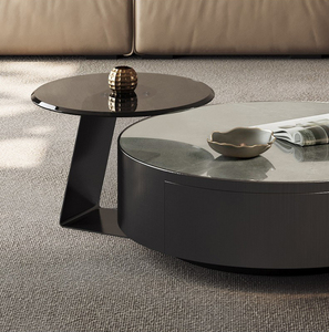Luxuriöses Modernes Konvertierbares Gesintertes Stein-Couchtisch-Set 2-teilig Ineinanderstellbare Marmor-Mitteltische für Wohnzimmer Wohnmöbel - Product Image 4