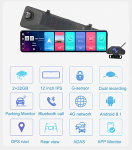 Videoregistratore a 12 pollici di GPS Navi dello schermo diviso dell'automobile Dvr ADAS 3 della macchina fotografica di Media del flusso dello specchio di retrovisore dell'automobile 1080P della camma di Dash di Android 4G doppio - Product Image 3