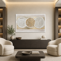 Peinture murale acrylique originale moderne abstraite texturée avec cercle doré, peintures faites à la main, impression sur toile avec embellissement
