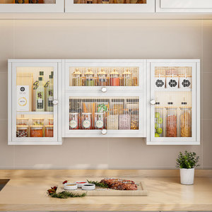 Armoire avec poignée 2 niveaux pot à <span class=keywords><strong>épices</strong></span> organisateur cuisine mural anti-poussière 2 portes bouteille d'huile assaisonnement support de stockage - Product Image 1