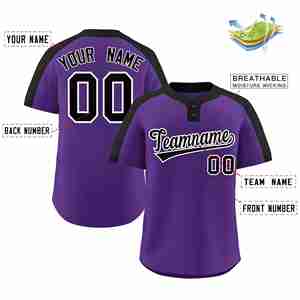 Camiseta de Softbol Personalizada, Estilo Clásico, Auténtica, de Dos Botones, en Morado, Negro y Blanco - Product Image 2