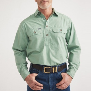 Workshirt <strong>Half</strong> <strong>Button</strong> Light Weight 100%Cotton Long Sleeve Cowboy <strong>Shirt</strong> Tops for Men Western Workshirt - Product Image 1