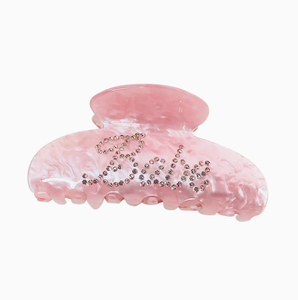 مشابك شعر أكريليك وردية سهلة التخصيص مع أحجار الراين وحروف فرنسية، مشابك فاخرة كبيرة الحجم للنساء - Product Image 2