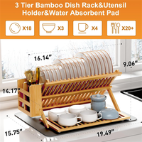 Égouttoir à vaisselle pliable en bambou avec porte-ustensiles pour évier de cuisine