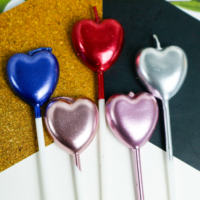 Bougie de gâteau en forme d'étoile à cinq branches et de cœur, élégante, longue, colorée or, rose et rouge, pour fête d'anniversaire, lot de 4