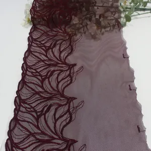 Grosir bunga elastis renda Trim untuk Lingerie ungu perbatasan bordir renda