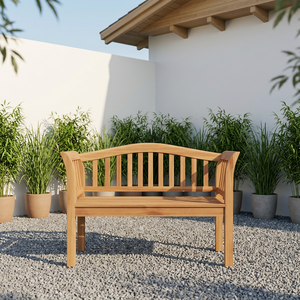 Banc de patio moderne en teck massif 2 places avec assise à lattes, couleur et taille personnalisables pour une utilisation en extérieur dans le jardin - Product Image 2