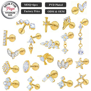 Gioielli Freya Fashion, Orecchino a Lobo in Titanio ASTM-F136 6AI-4V <span class=keywords><strong>ELI</strong></span> G23, Placcato Oro PVD, Piercing Labret per Labbra, Gioielli per Donne - Product Image 1