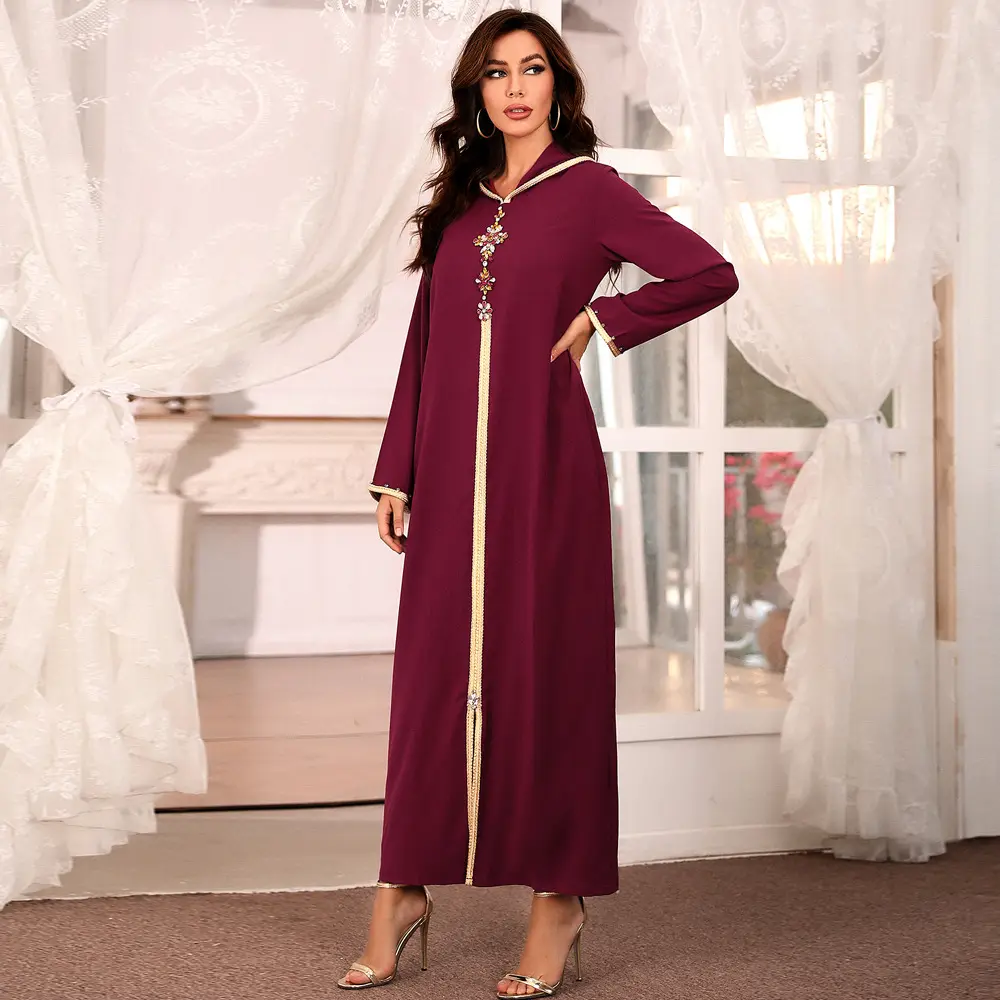 2021 Eid Mubarak Djellaba Femmeエレガントな女性イスラム服女性モロッコカフタンアバヤドバイトルコイスラム教徒のフード付きドレス