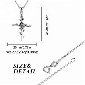 Personalizado <span class=keywords><strong>Rosa</strong></span> de Plata de Ley 925 colgante de <span class=keywords><strong>Cruz</strong></span> collar de las mujeres - Product Image 6